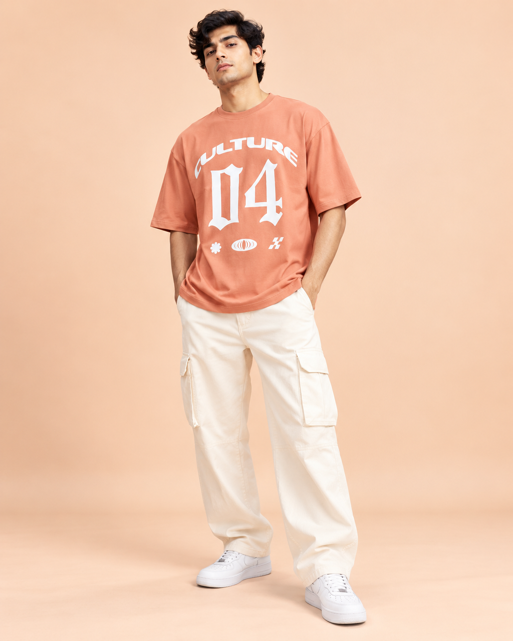 Men’s Peach Down Shoulder Culture 04 Graphic Printed T-Shirt