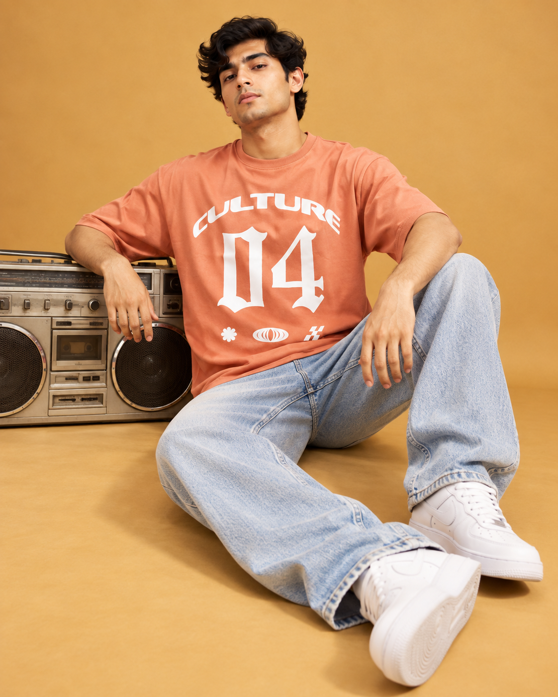 Men’s Peach Down Shoulder Culture 04 Graphic Printed T-Shirt