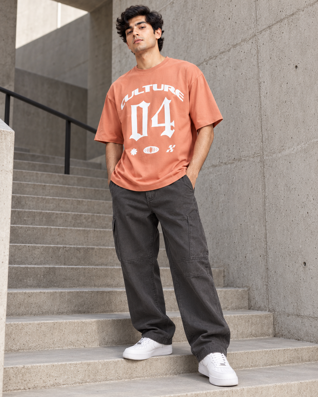Men’s Peach Down Shoulder Culture 04 Graphic Printed T-Shirt