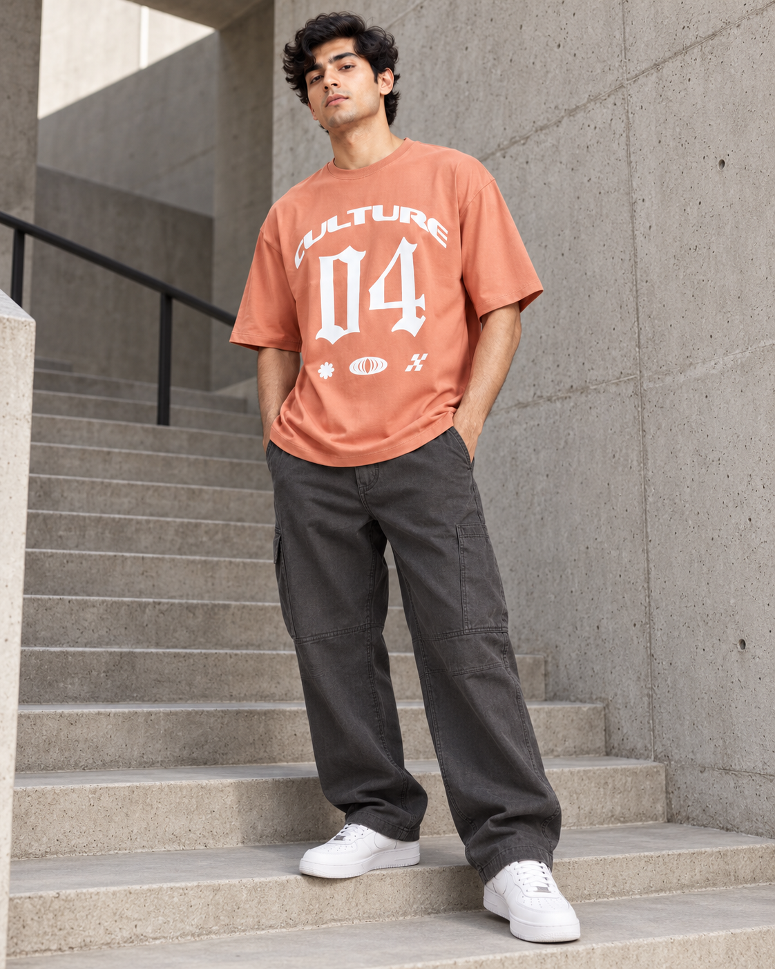 Men’s Peach Down Shoulder Culture 04 Graphic Printed T-Shirt