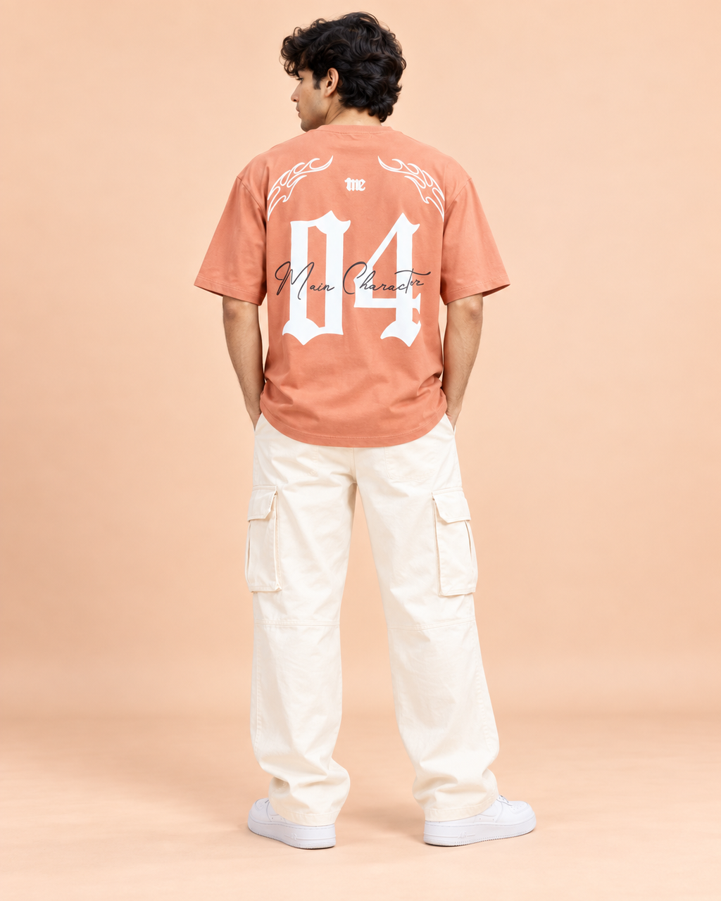 Men’s Peach Down Shoulder Culture 04 Graphic Printed T-Shirt