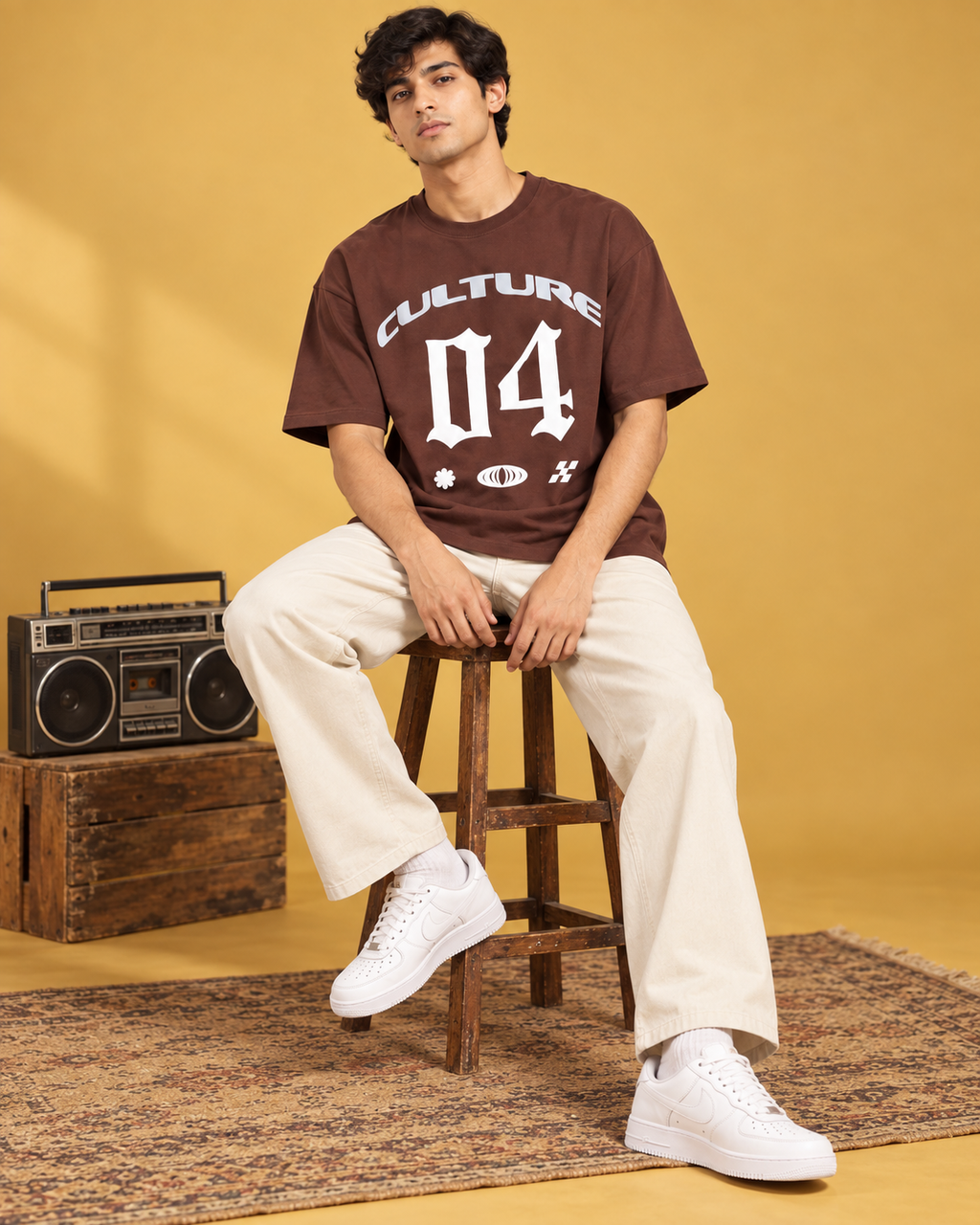 Men’s Chocolate Brown Down Shoulder Graphic Printed T-Shirt