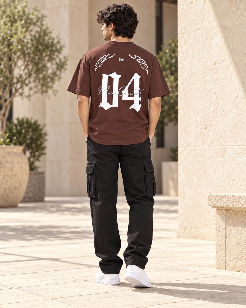 Men’s Chocolate Brown Down Shoulder Graphic Printed T-Shirt