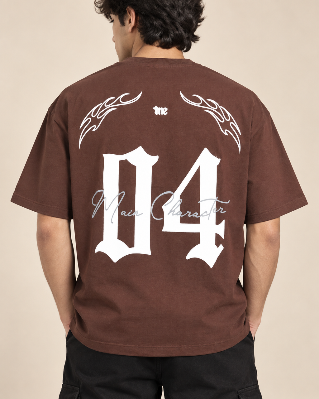 Men’s Chocolate Brown Down Shoulder Graphic Printed T-Shirt