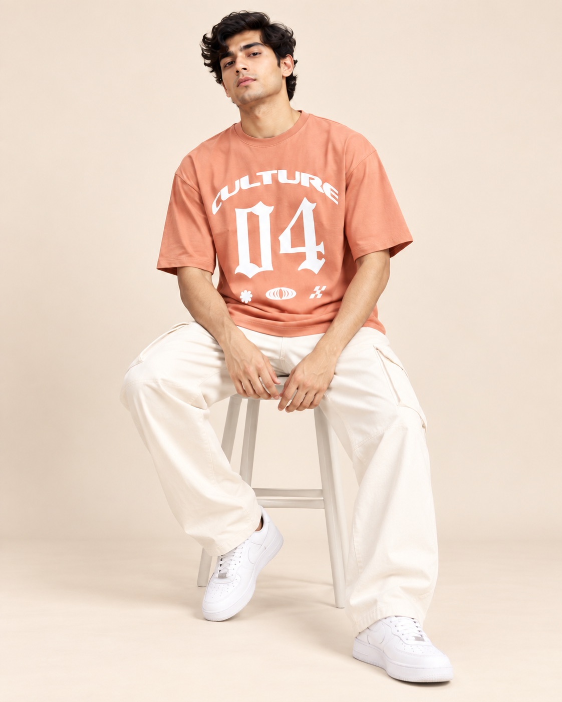 Men’s Peach Down Shoulder Culture 04 Graphic Printed T-Shirt