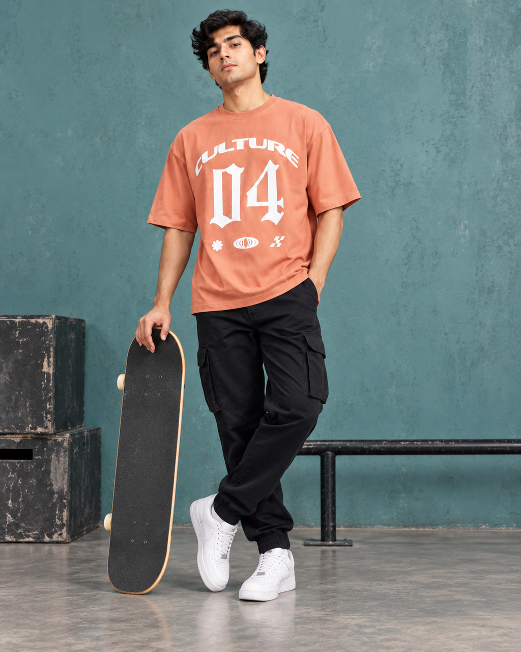 Men’s Peach Down Shoulder Culture 04 Graphic Printed T-Shirt