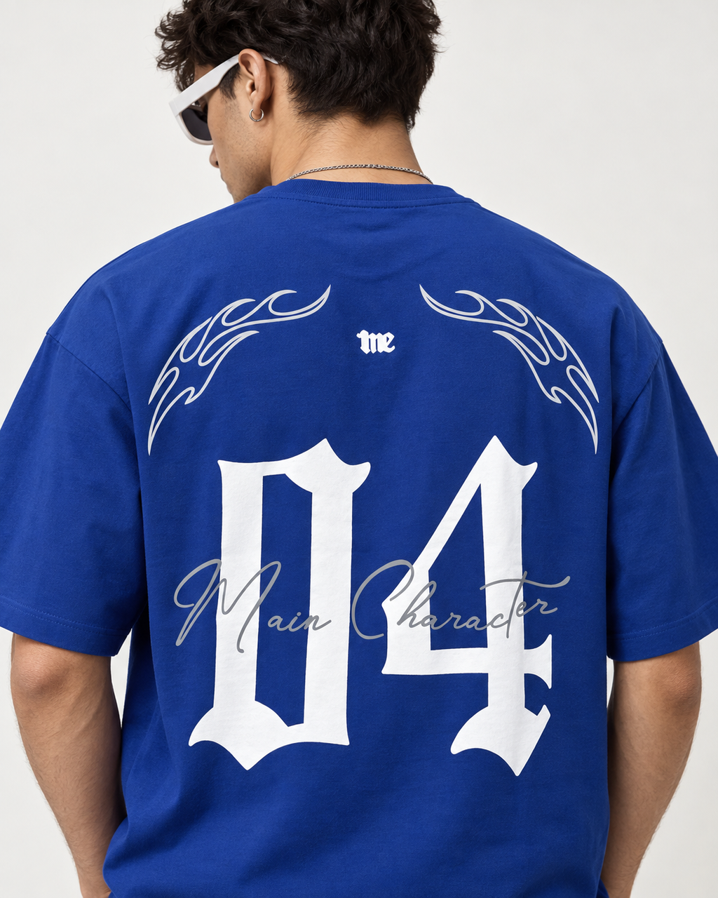 Men’s Royal Blue Down Shoulder Graphic Printed T-Shirt