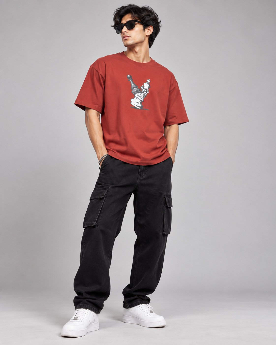 Men’s Rust Red Chess Graphic Printed T-Shirt