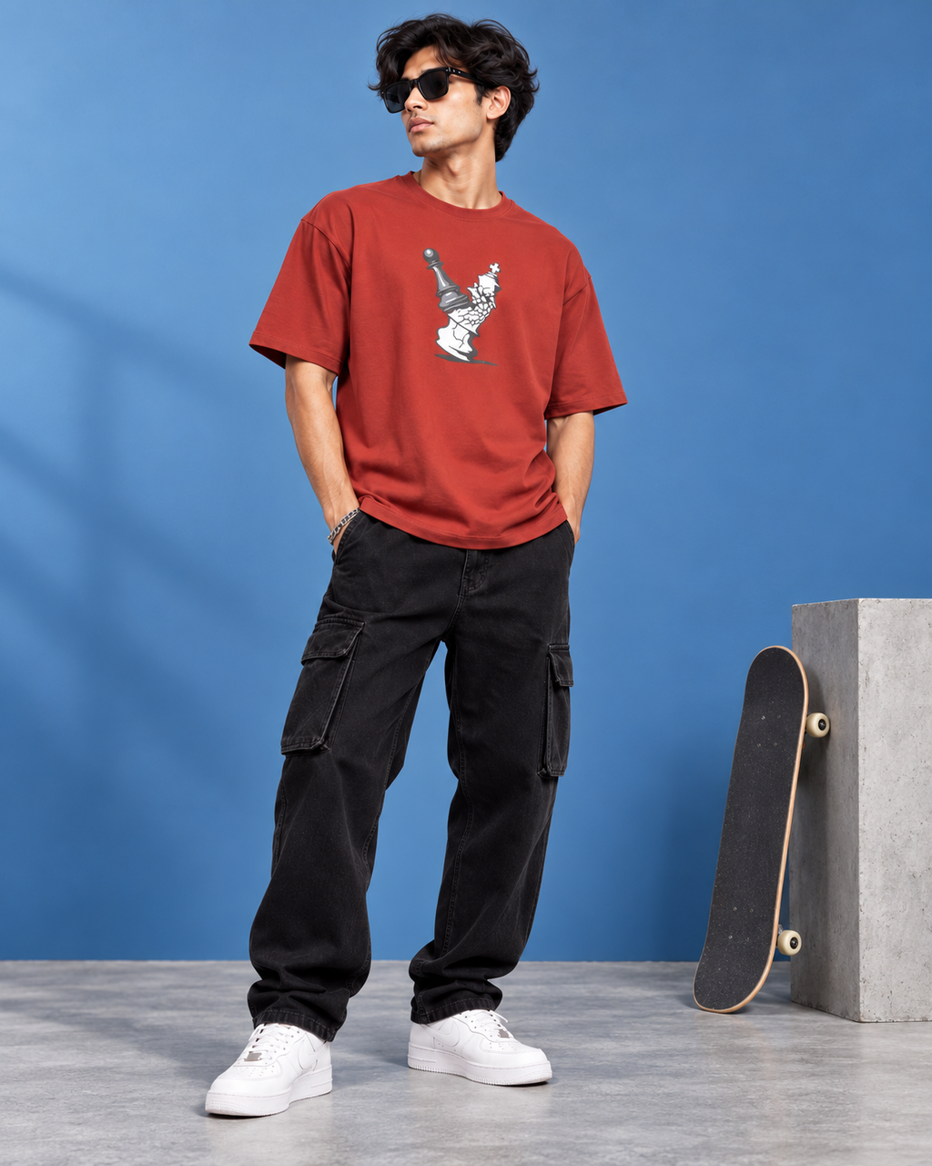 Men’s Rust Red Chess Graphic Printed T-Shirt