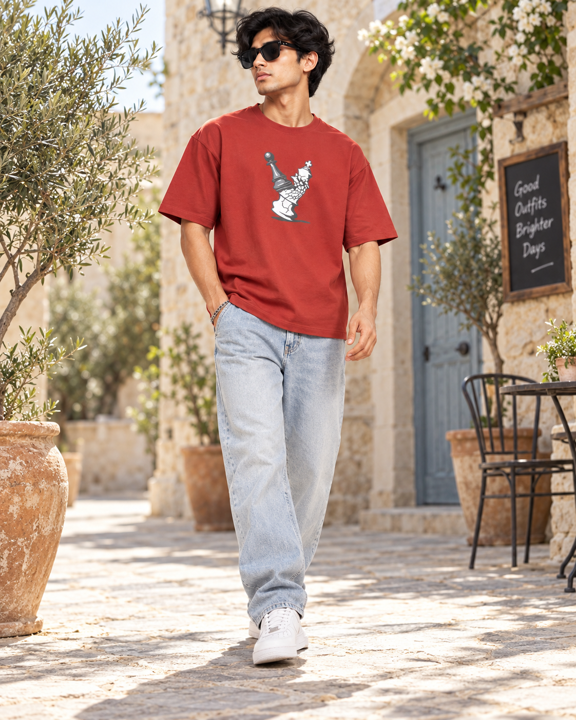 Men’s Rust Red Chess Graphic Printed T-Shirt