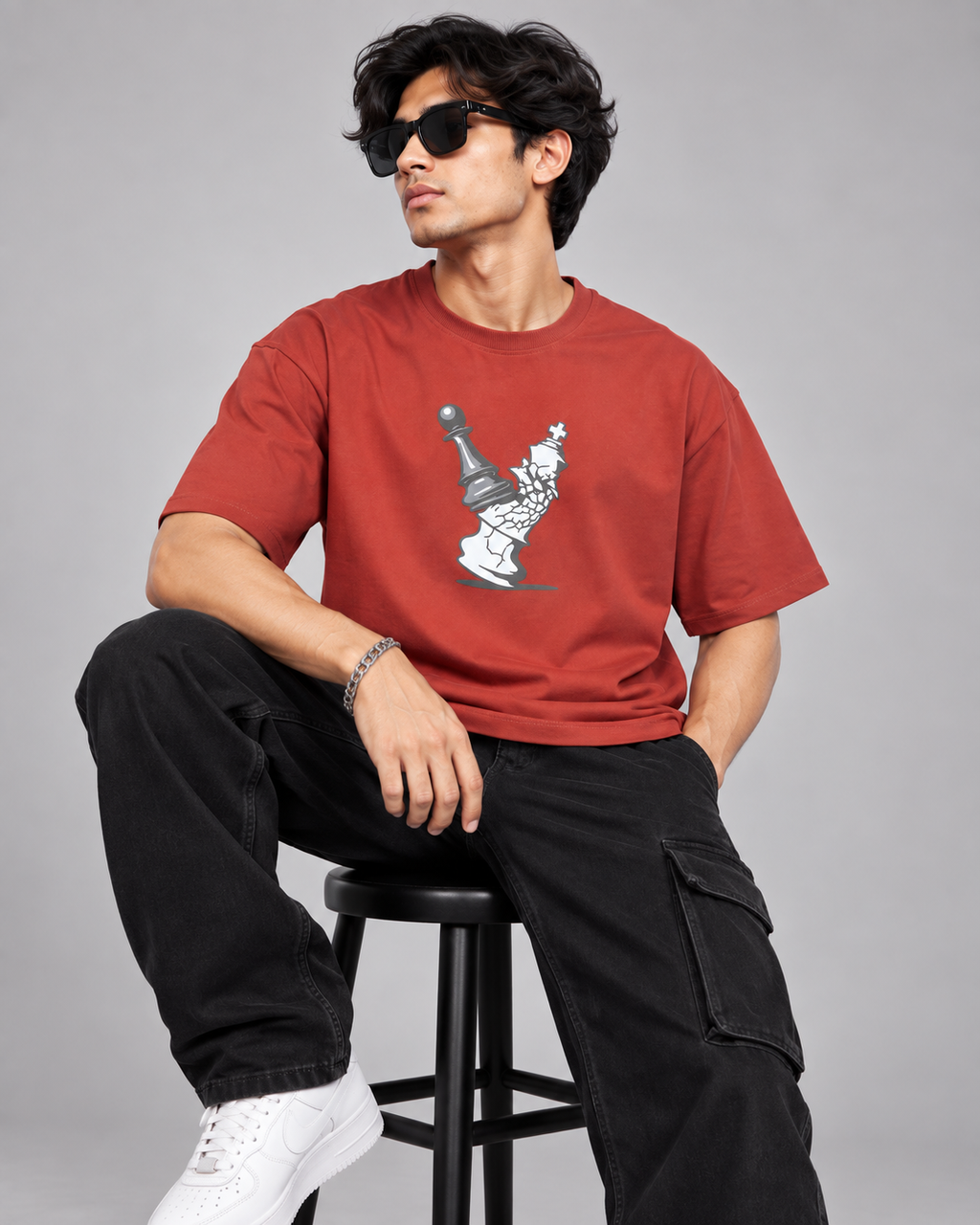 Men’s Rust Red Chess Graphic Printed T-Shirt