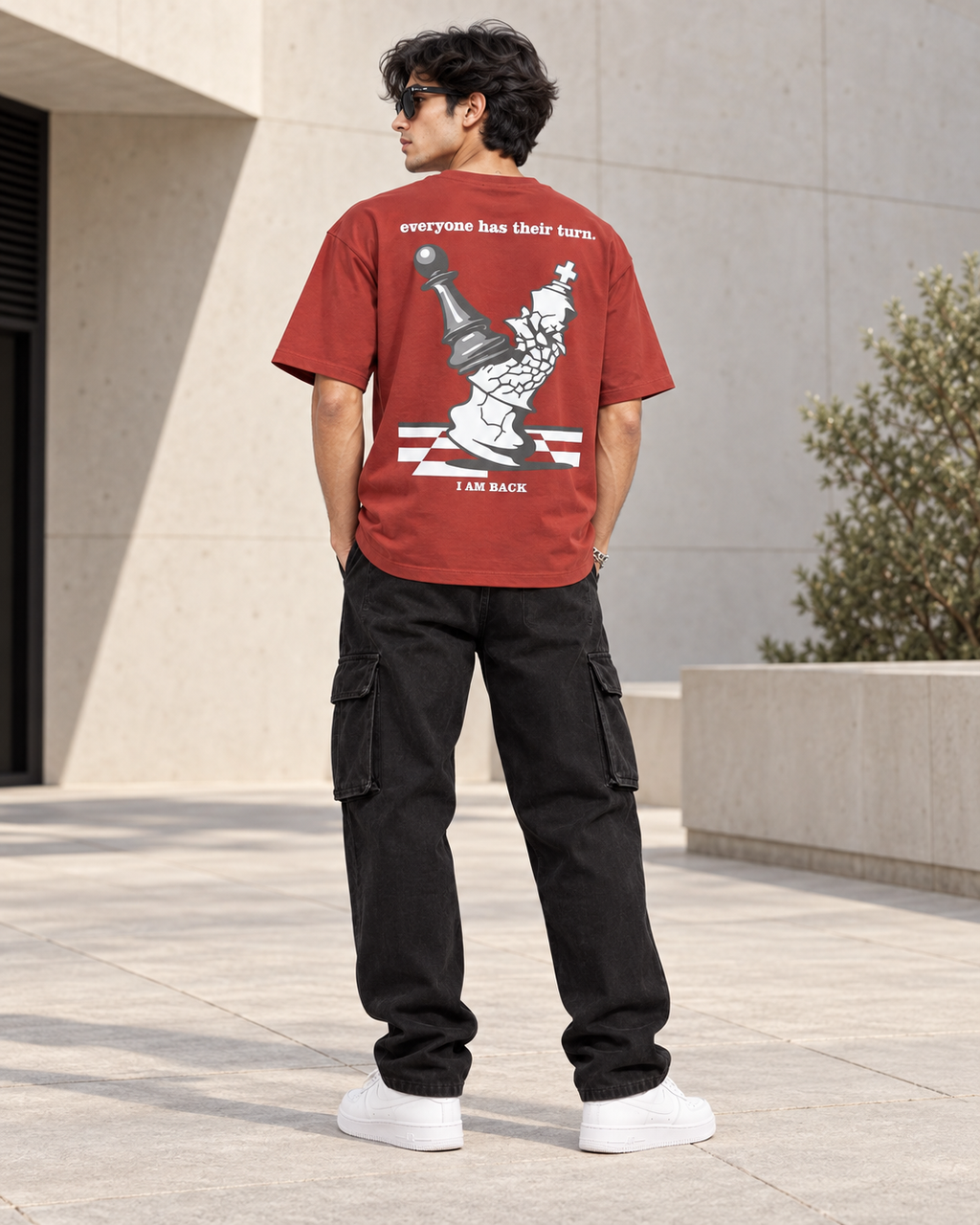 Men’s Rust Red Chess Graphic Printed T-Shirt