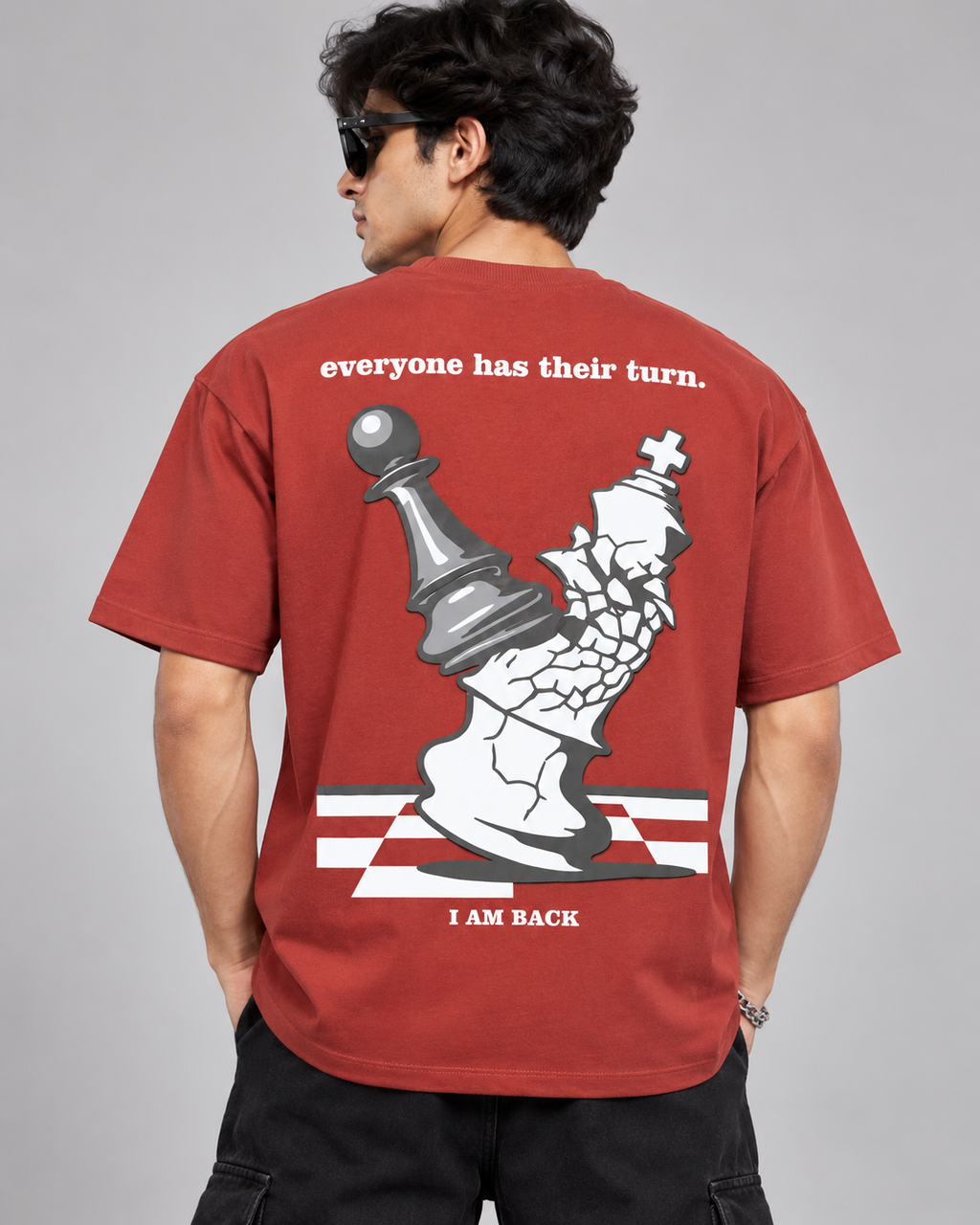 Men’s Rust Red Chess Graphic Printed T-Shirt