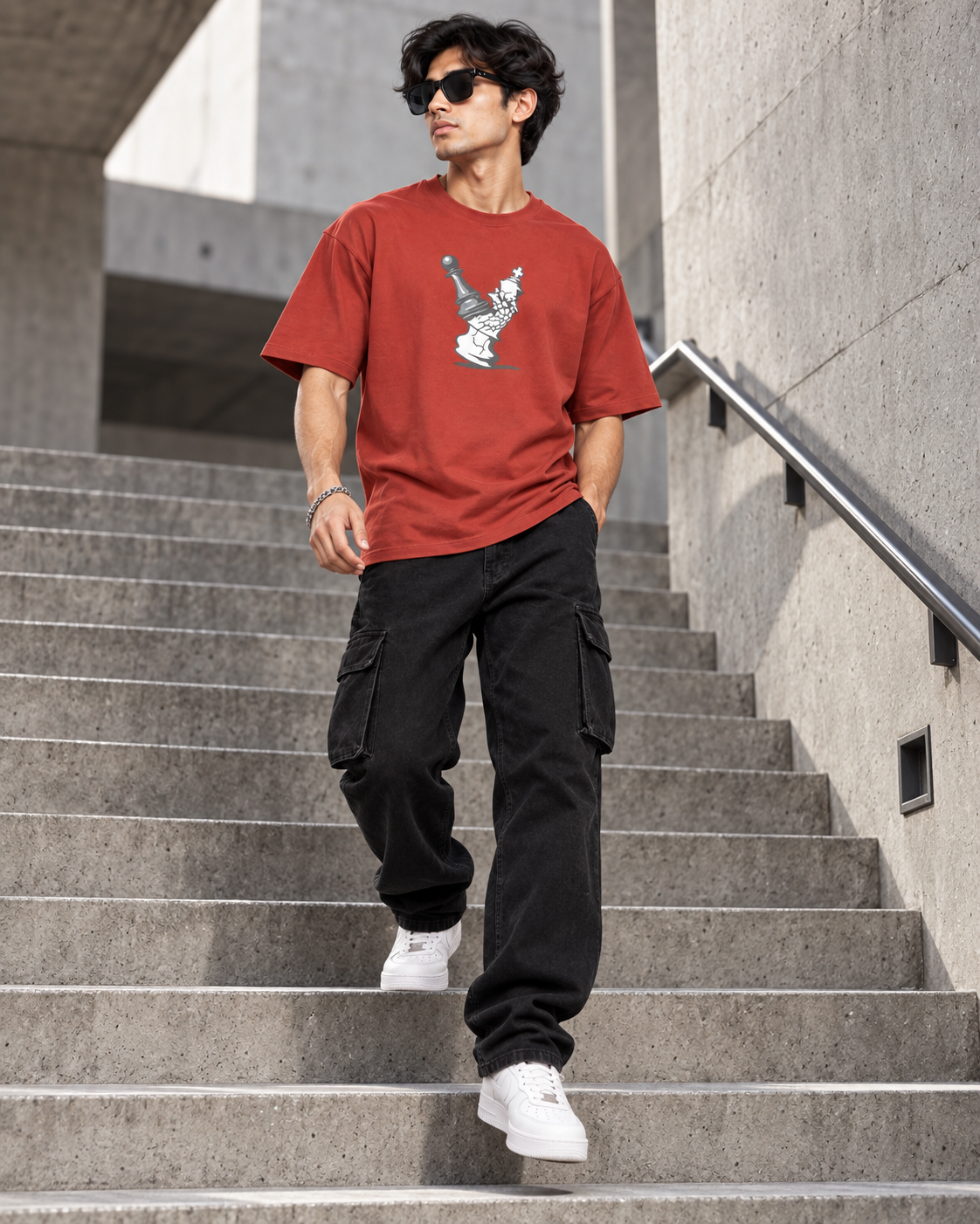 Men’s Rust Red Chess Graphic Printed T-Shirt