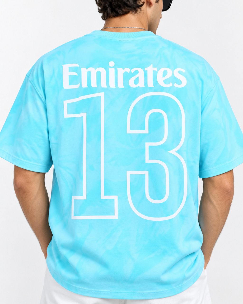 Men’s Aqua Blue Down Shoulder  Graphic Printed T-Shirt