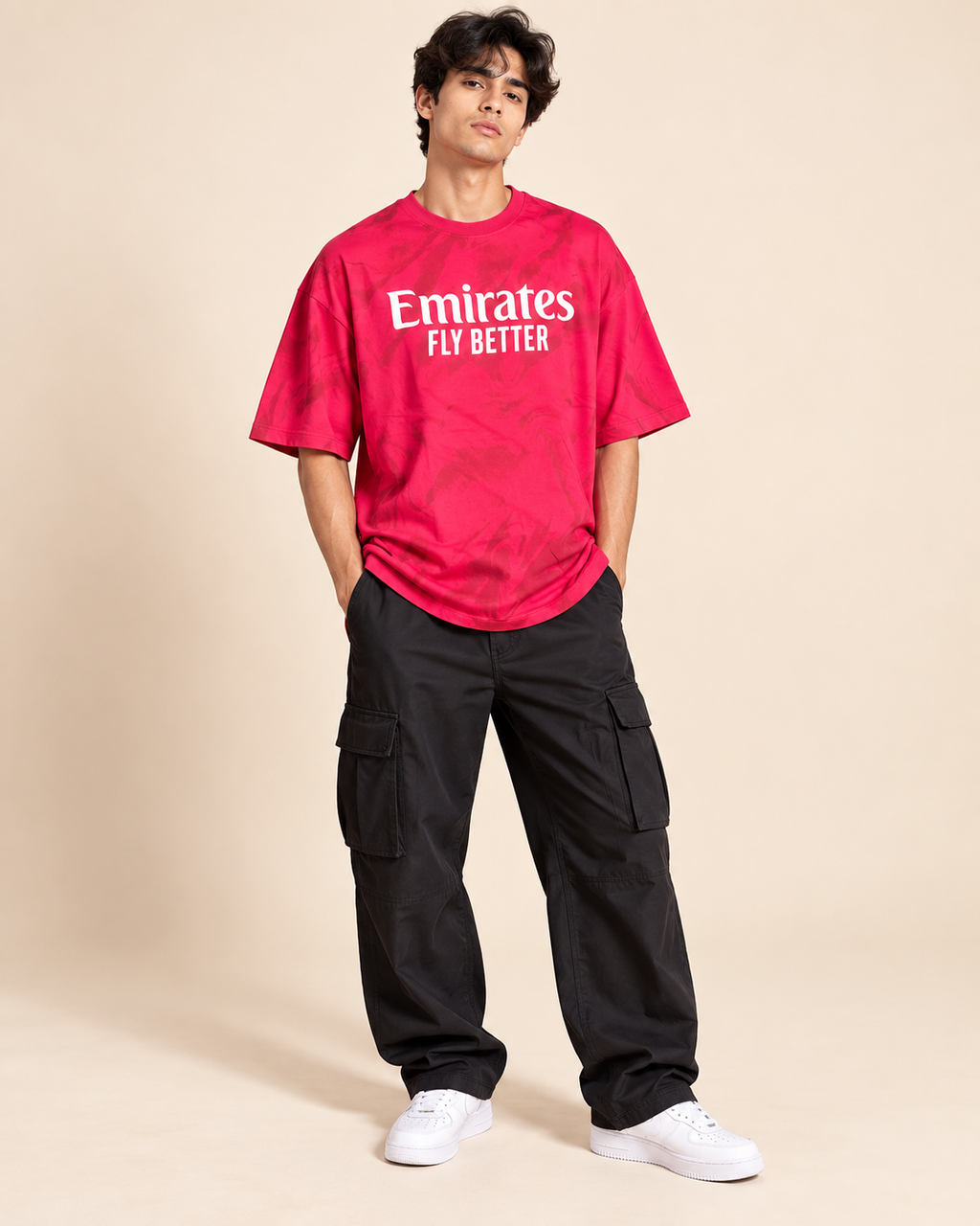 Men’s Pink Down Shoulder Emirates 13 Graphic Printed T-Shirt