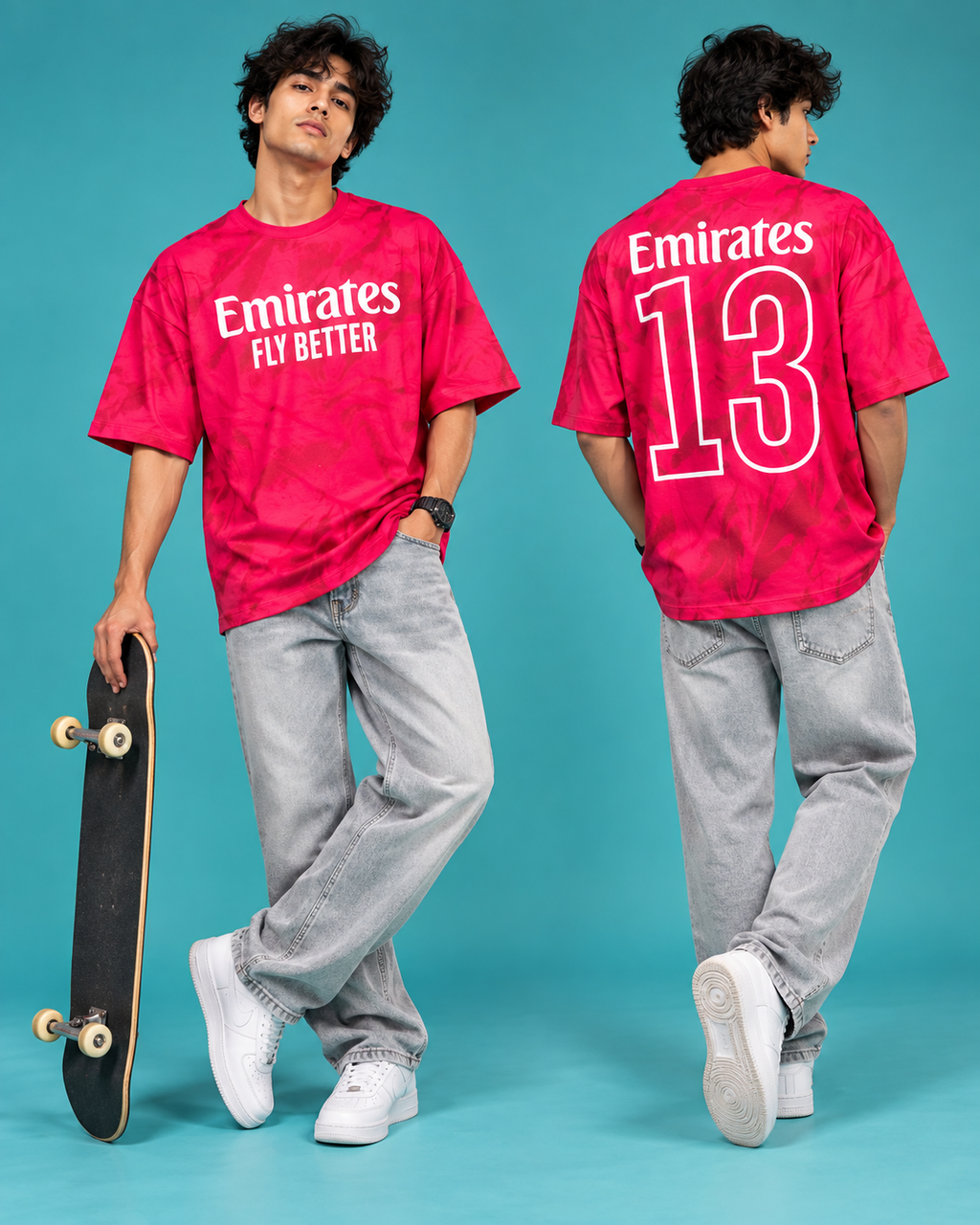 Men’s Pink Down Shoulder Emirates 13 Graphic Printed T-Shirt