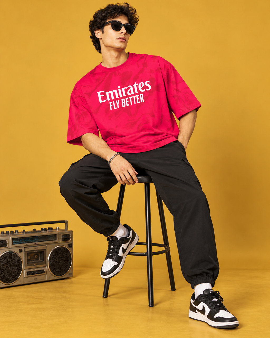 Men’s Pink Down Shoulder Emirates 13 Graphic Printed T-Shirt
