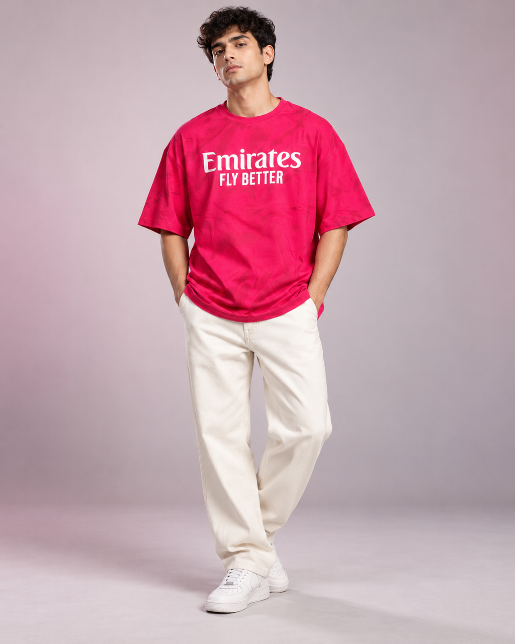 Men’s Pink Down Shoulder Emirates 13 Graphic Printed T-Shirt