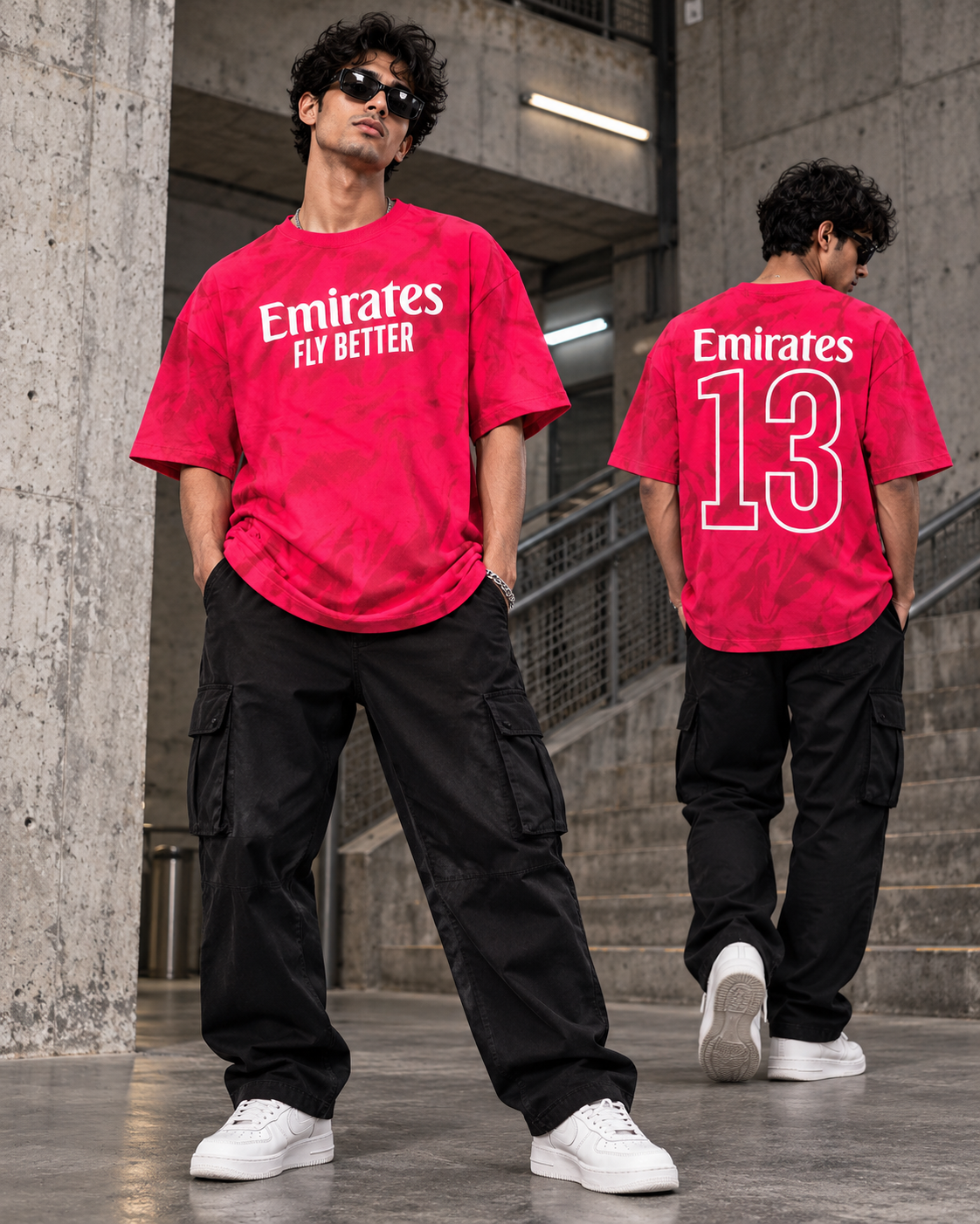 Men’s Pink Down Shoulder Emirates 13 Graphic Printed T-Shirt