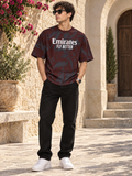 Men’s Maroon & Charcoal Down Shoulder  Graphic Printed T-Shirt