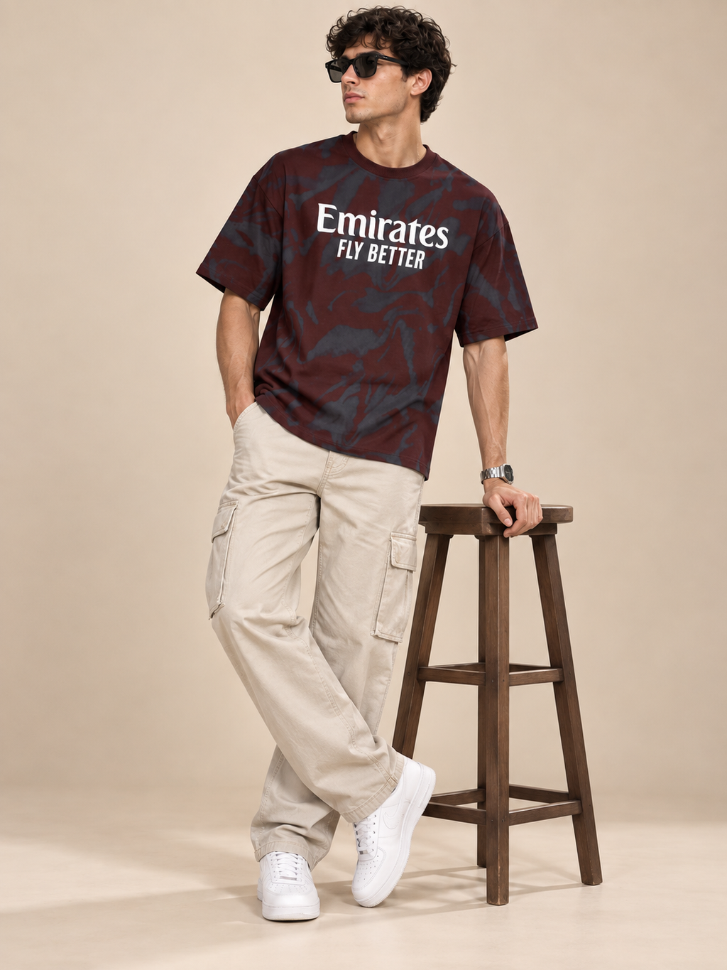 Men’s Maroon & Charcoal Down Shoulder  Graphic Printed T-Shirt