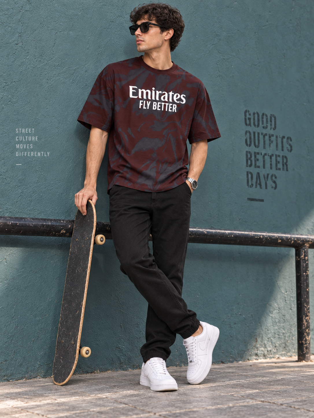 Men’s Maroon & Charcoal Down Shoulder  Graphic Printed T-Shirt