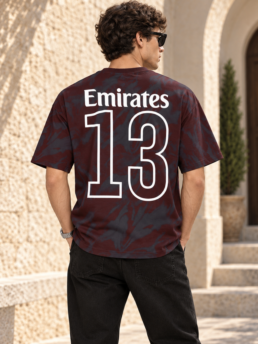 Men’s Maroon & Charcoal Down Shoulder  Graphic Printed T-Shirt