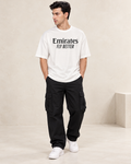 Men’s White Down Shoulder Graphic Printed T-Shirt