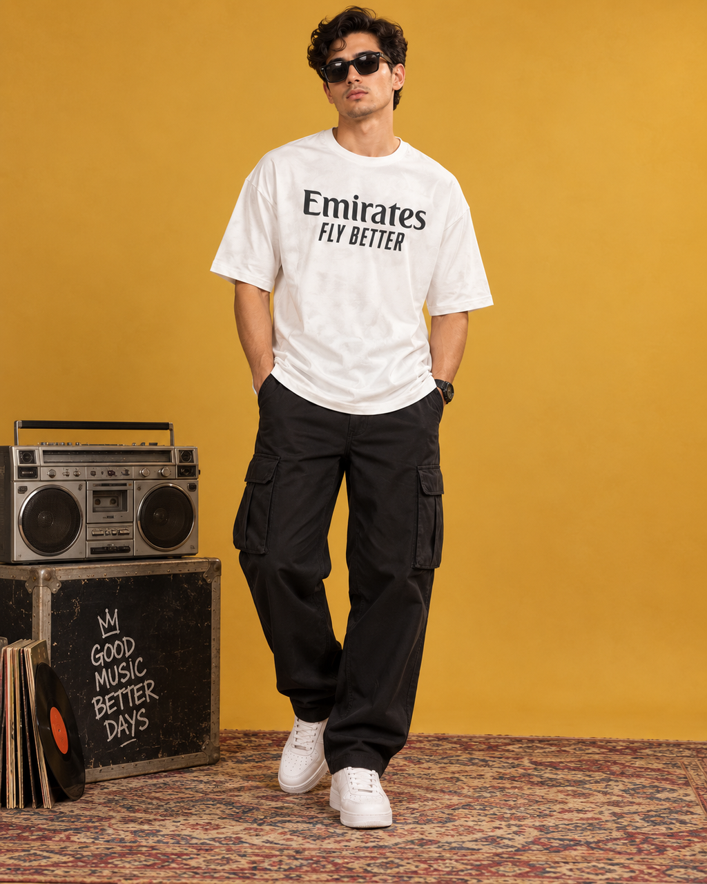 Men’s White Down Shoulder Graphic Printed T-Shirt