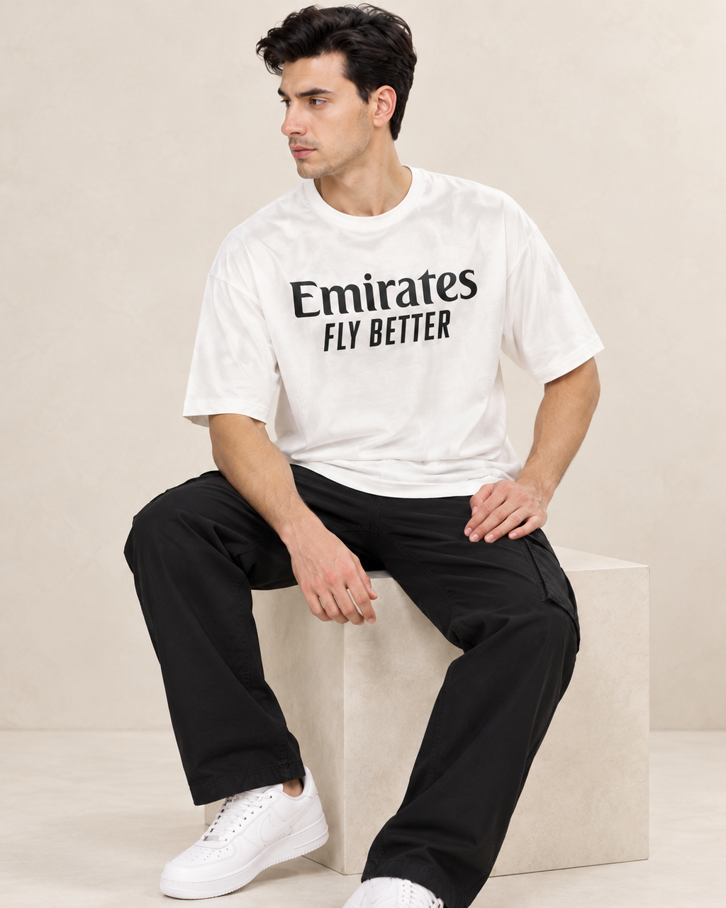 Men’s White Down Shoulder Graphic Printed T-Shirt