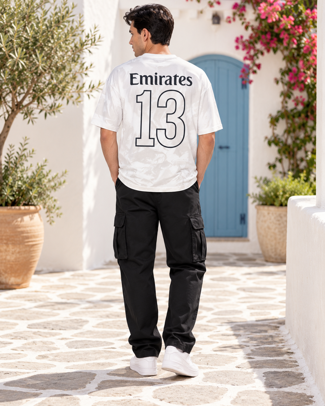 Men’s White Down Shoulder Graphic Printed T-Shirt