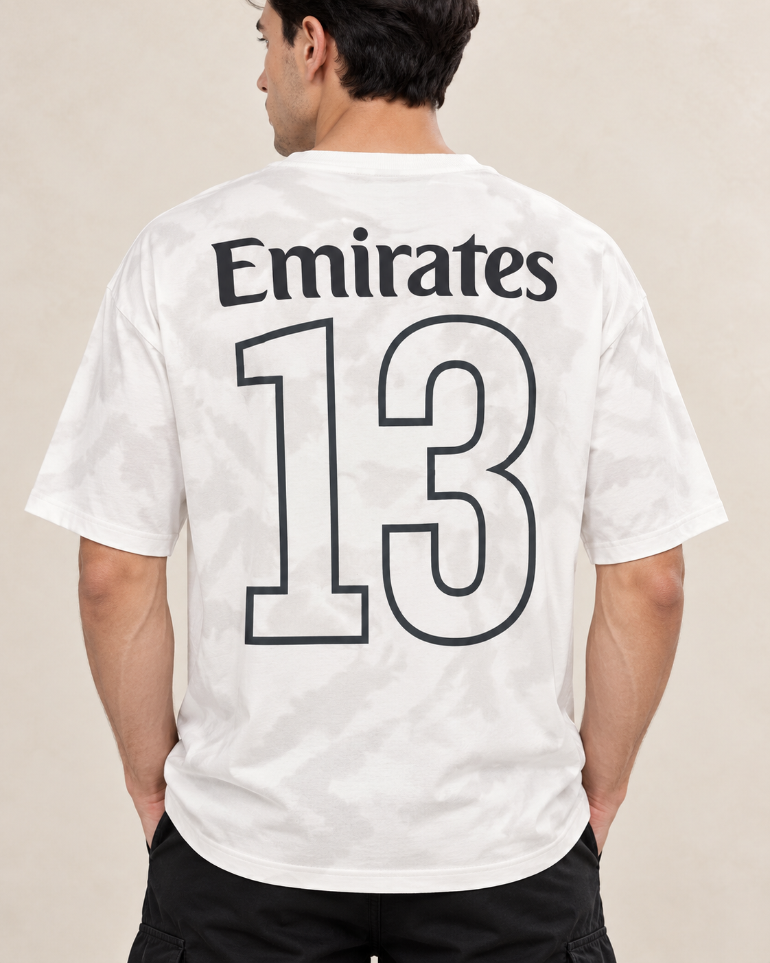 Men’s White Down Shoulder Graphic Printed T-Shirt