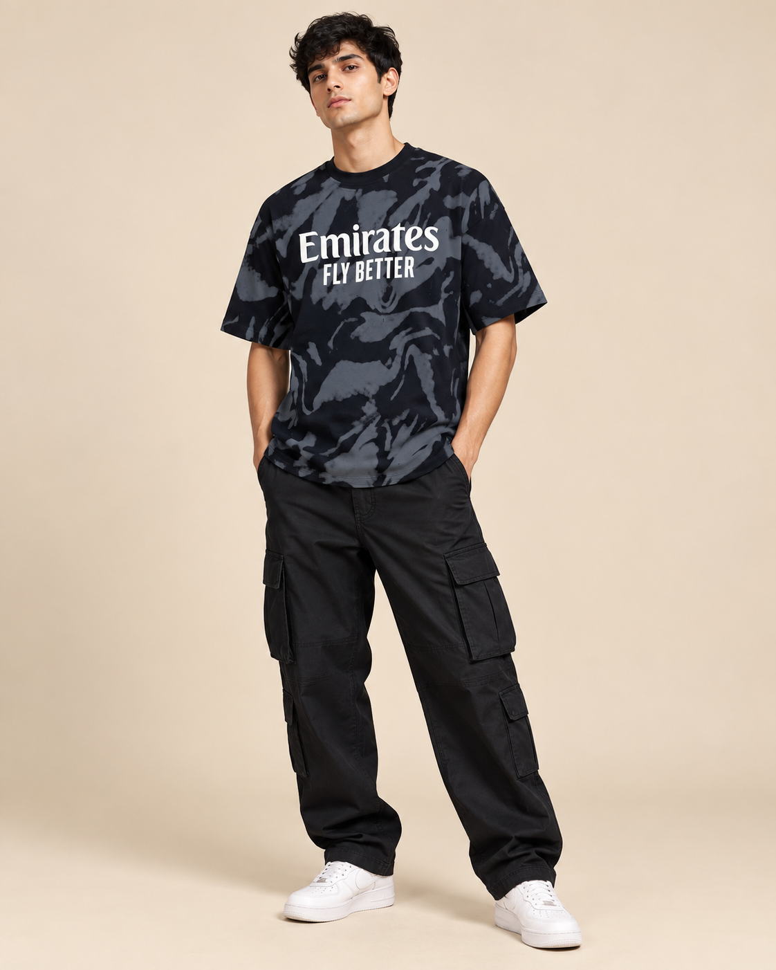 Men’s Black & Grey Emirates Fly Better Down Shoulder Graphic Printed T-Shirt