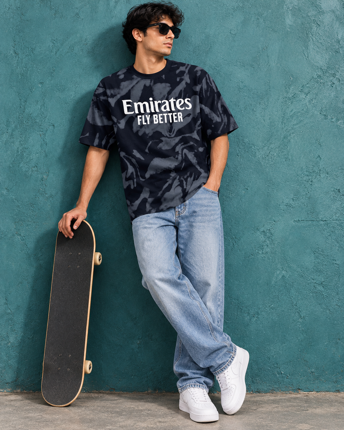 Men’s Black & Grey Emirates Fly Better Down Shoulder Graphic Printed T-Shirt