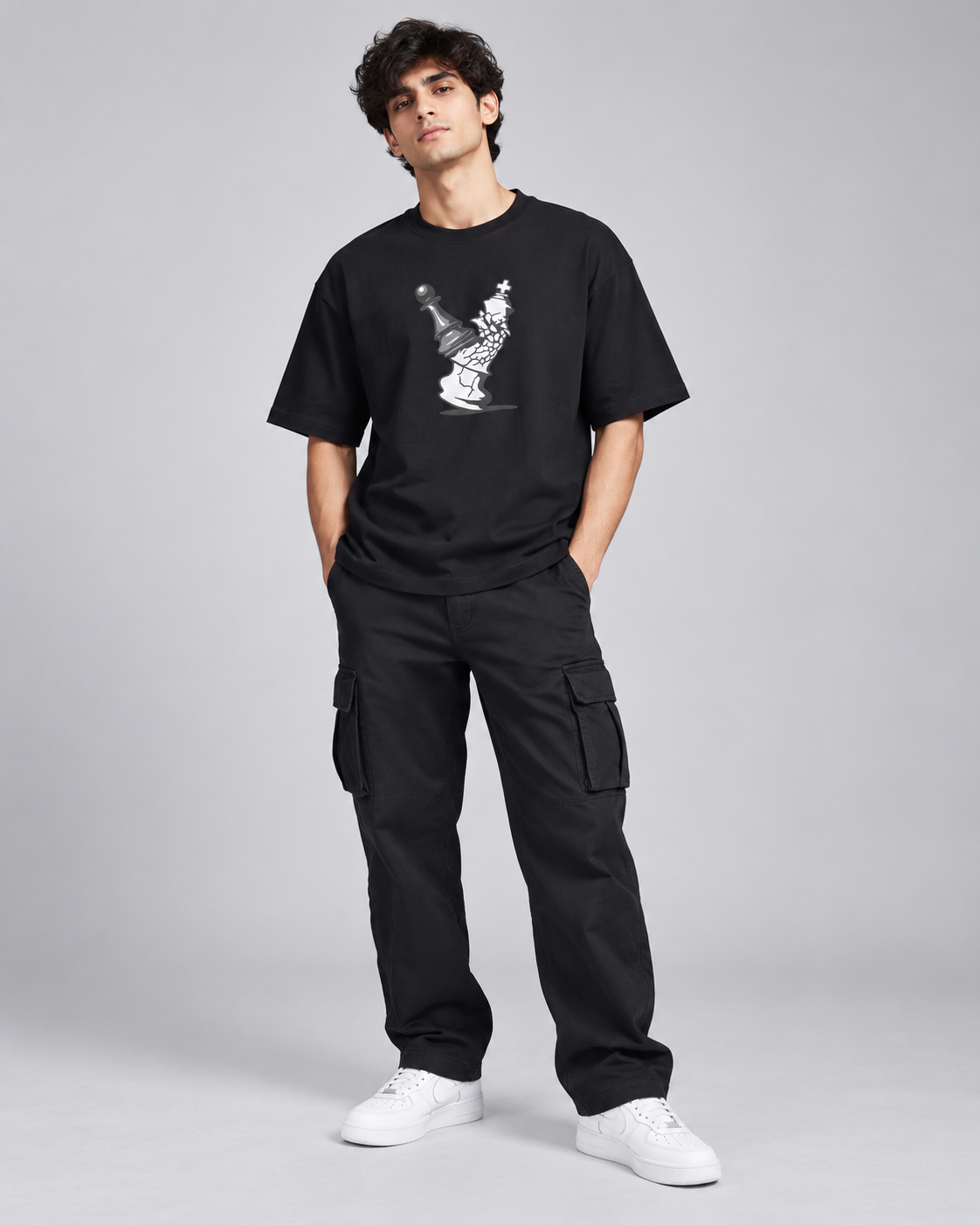 Men’s Black Chess Graphic Printed T-Shirt