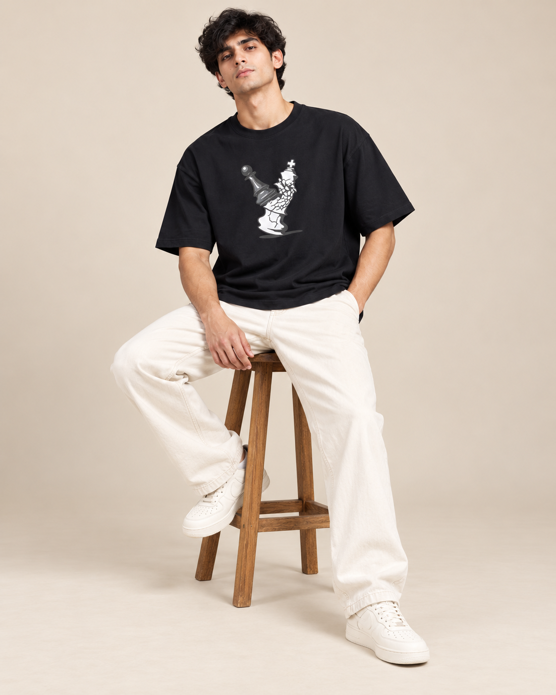 Men’s Black Chess Graphic Printed T-Shirt