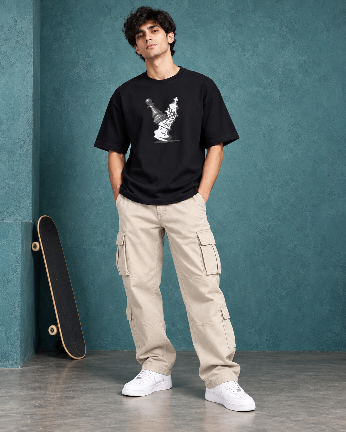 Men’s Black Chess Graphic Printed T-Shirt