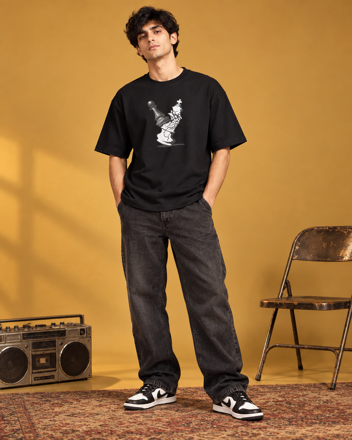 Men’s Black Chess Graphic Printed T-Shirt