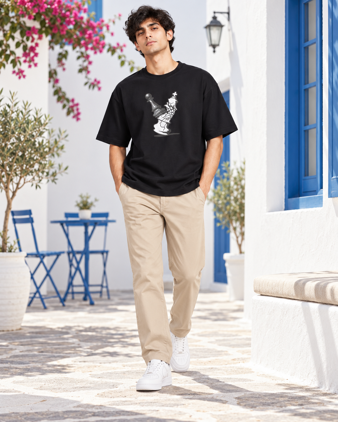 Men’s Black Chess Graphic Printed T-Shirt