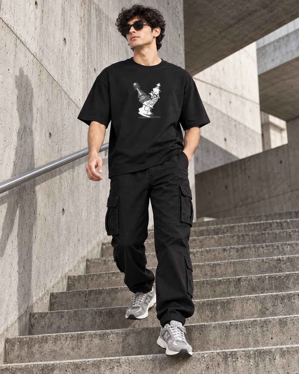 Men’s Black Chess Graphic Printed T-Shirt