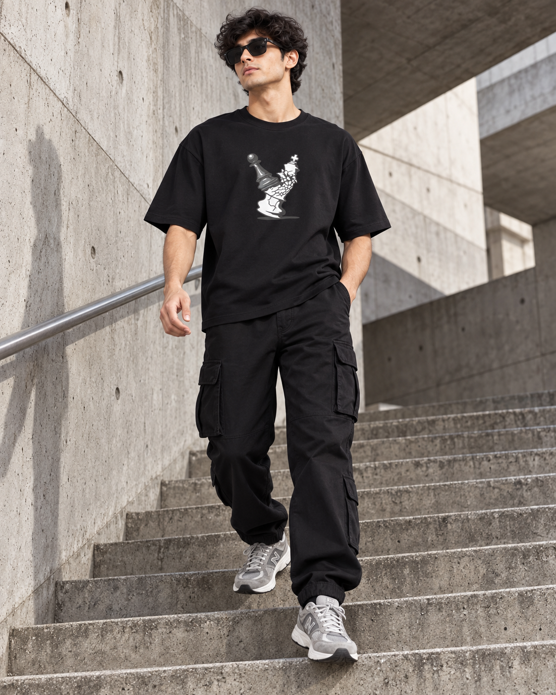 Men’s Black Chess Graphic Printed T-Shirt