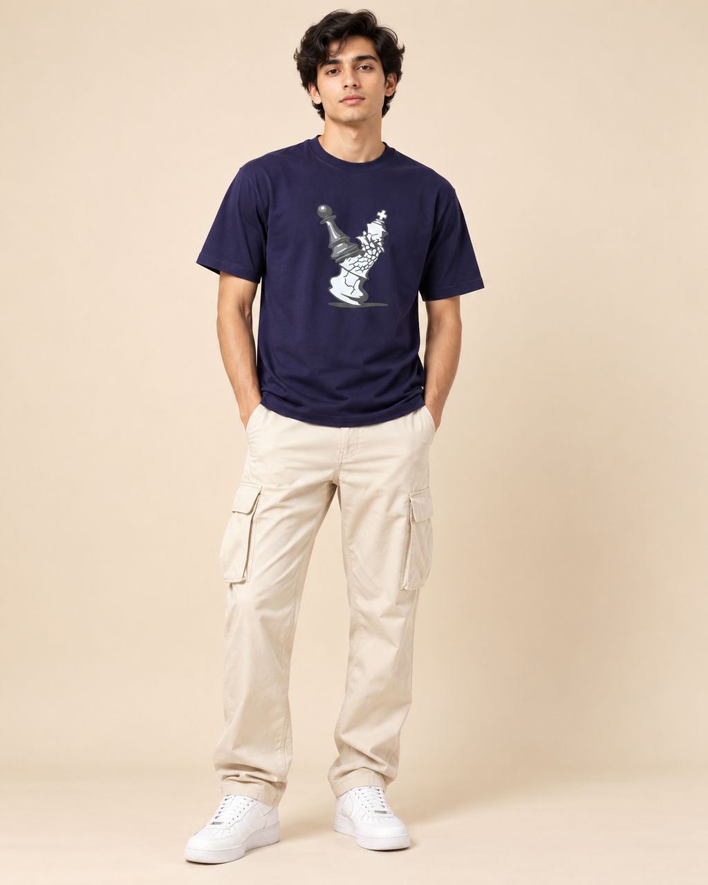 Men’s Navy Blue Chess Graphic Printed T-Shirt