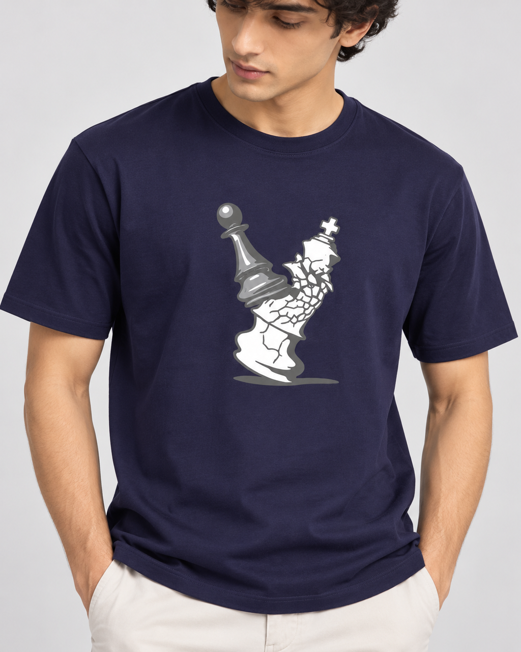Men’s Navy Blue Chess Graphic Printed T-Shirt