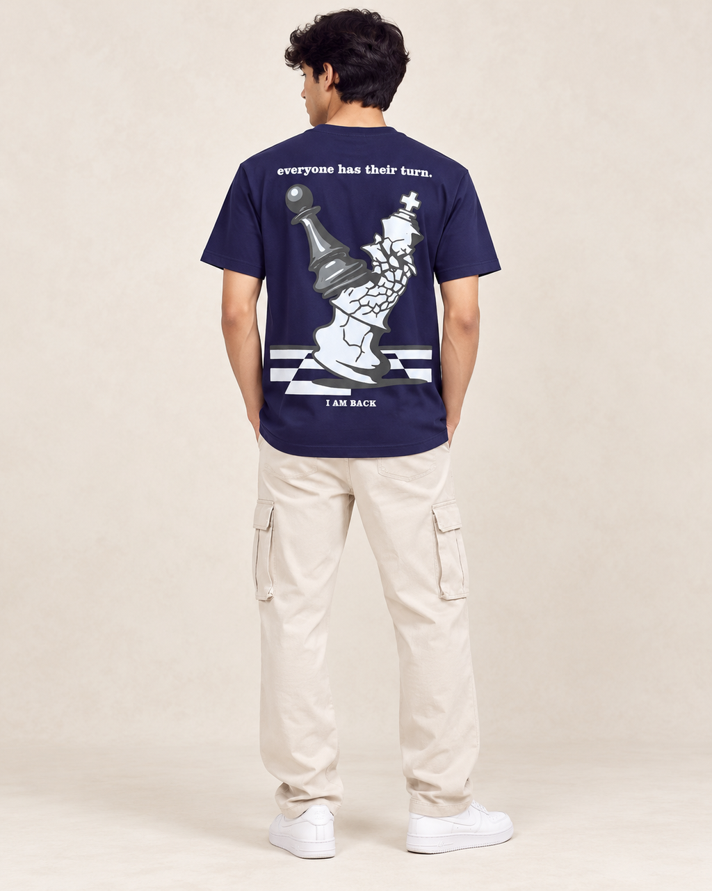 Men’s Navy Blue Chess Graphic Printed T-Shirt