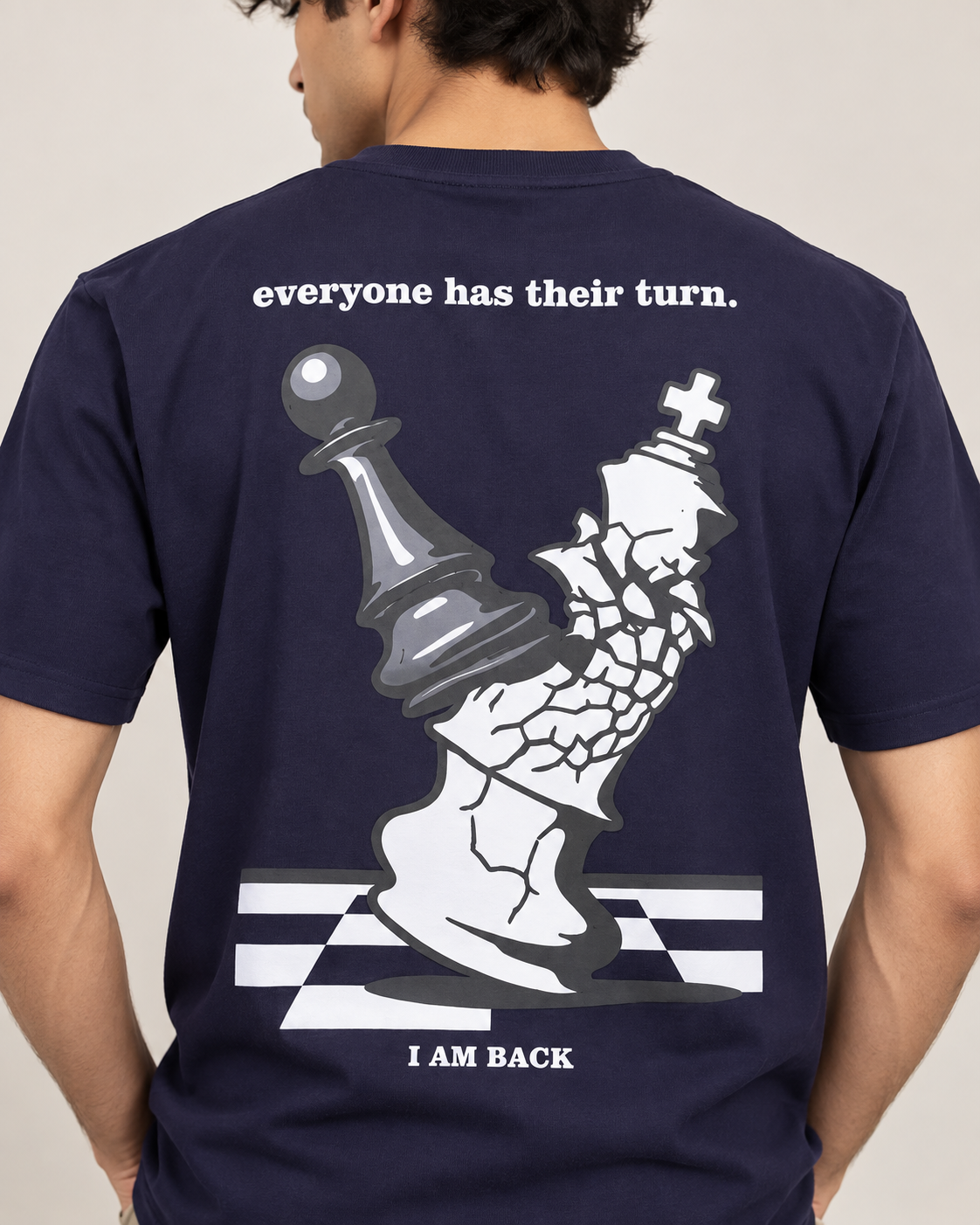 Men’s Navy Blue Chess Graphic Printed T-Shirt