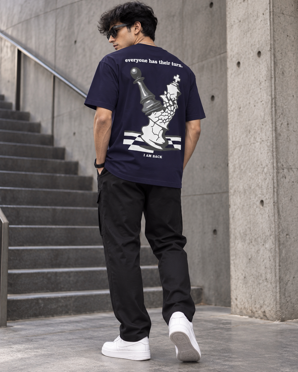Men’s Navy Blue Chess Graphic Printed T-Shirt