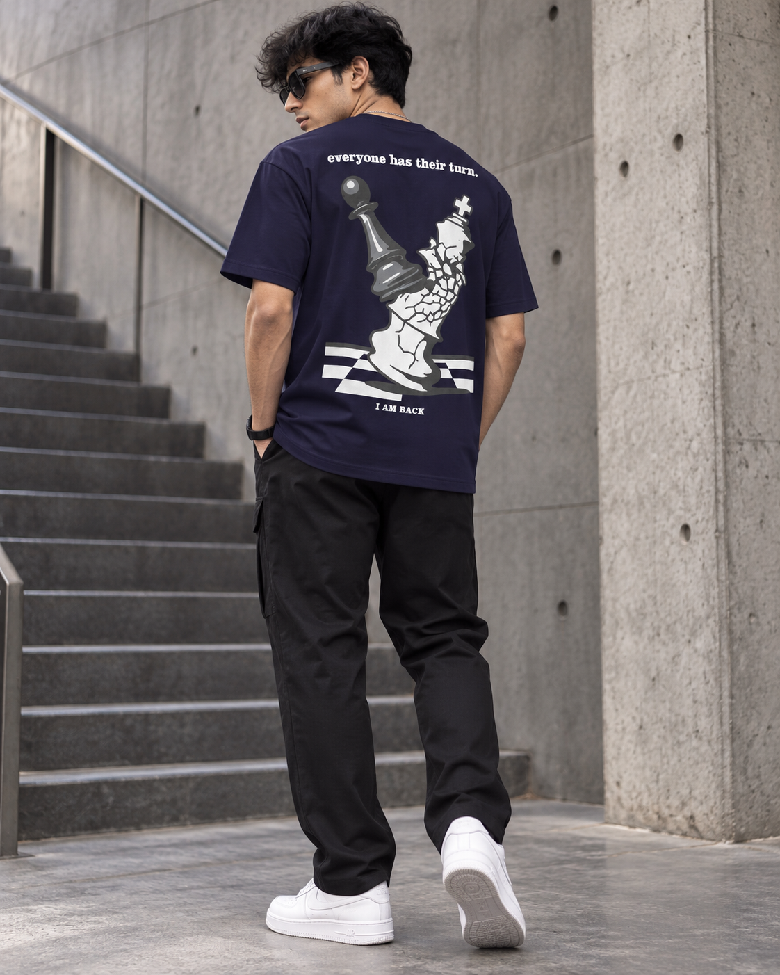 Men’s Navy Blue Chess Graphic Printed T-Shirt