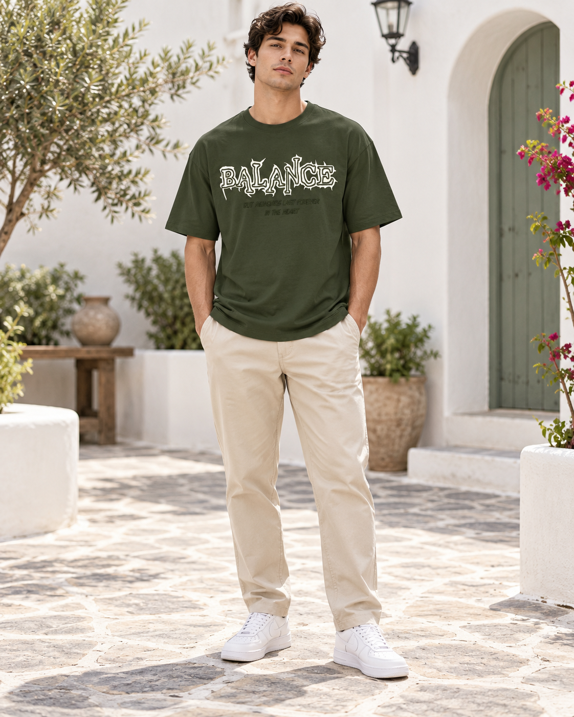 Men’s Olive Green Graphic Printed T-Shirt