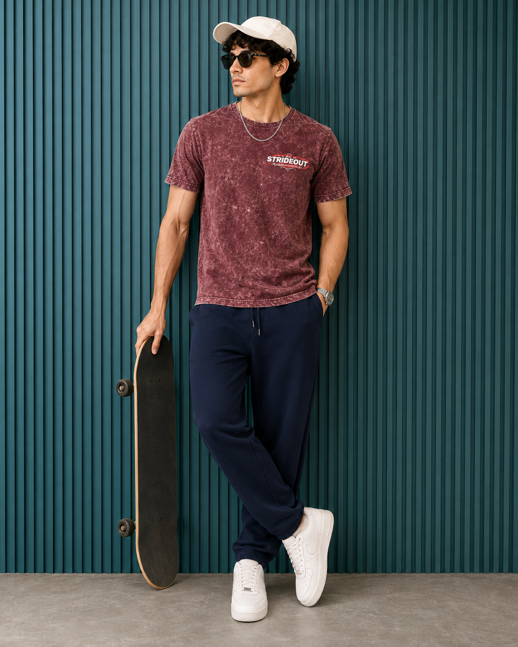Men’s Maroon Acid Wash Down Shoulder Off-Road Graphic Printed T-Shirt